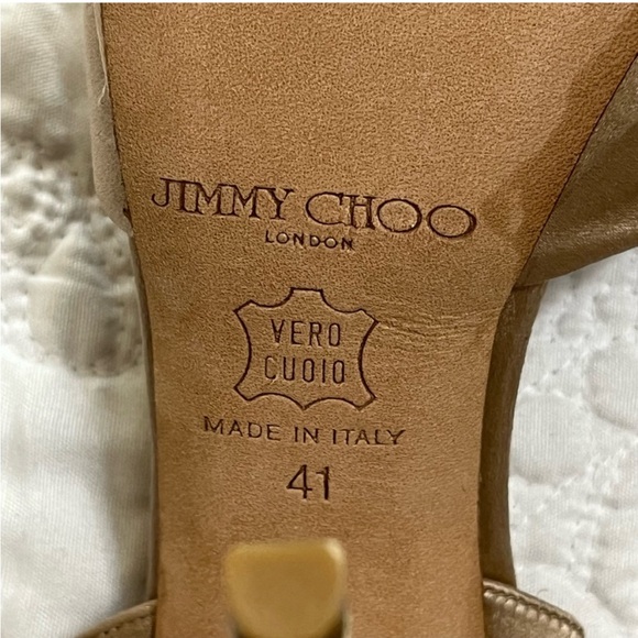 JIMMY CHOO Satin Strap Heels 120mm Champagne Toe Strap Back Strap Size 41 - Picture 10 of 11